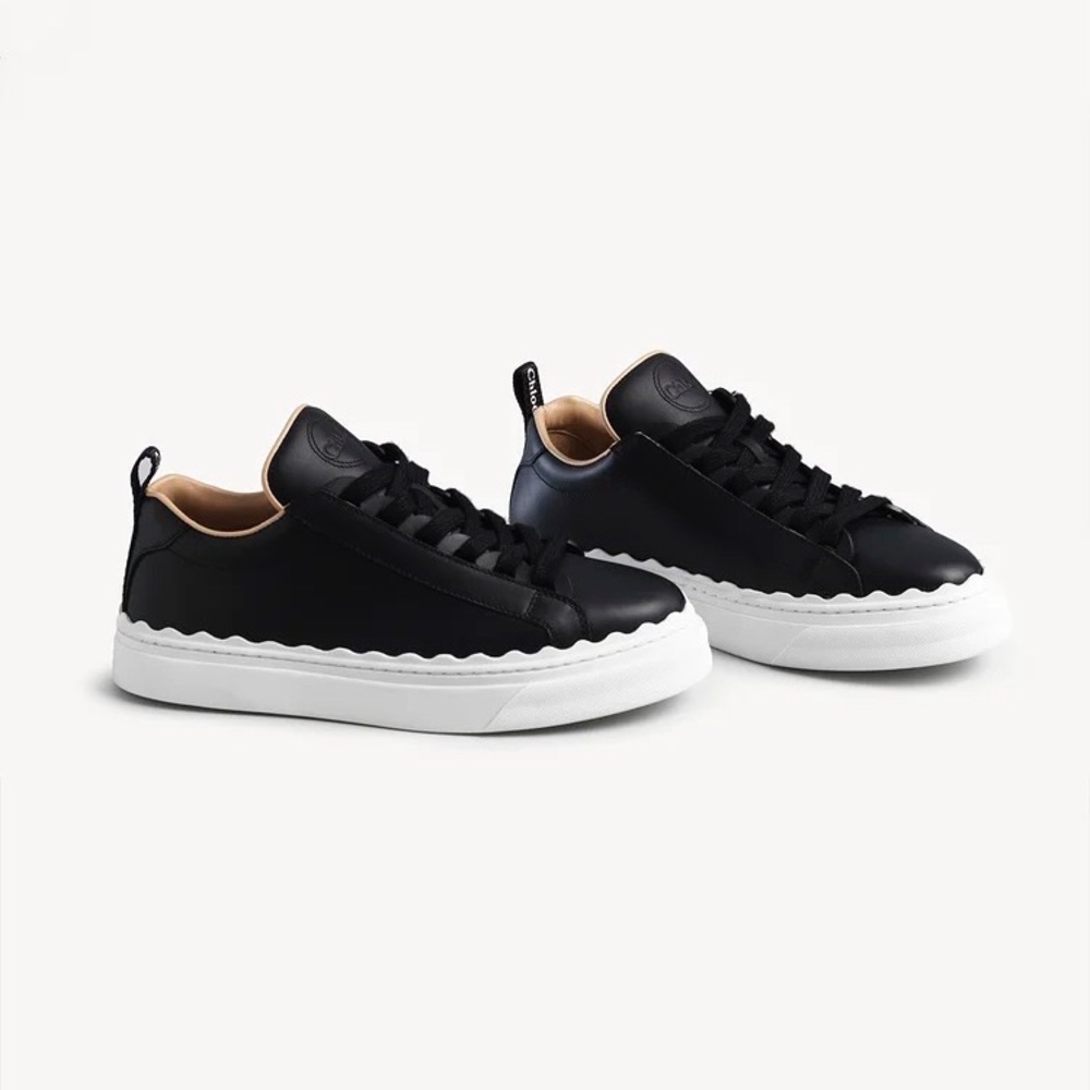 Chloe scalloped Lauren sneaker in black, size 40
